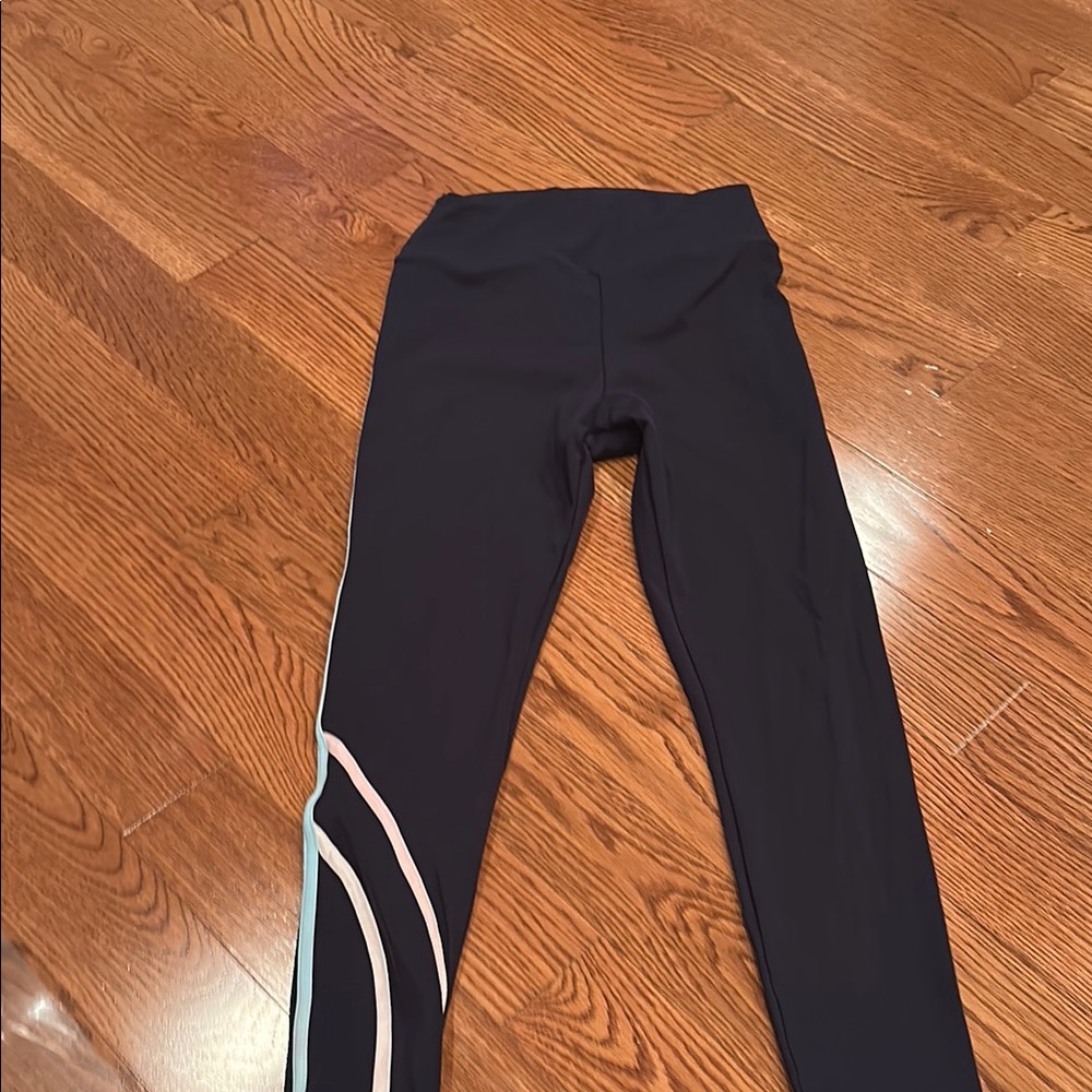 Black Leggings with White and Blue Stripes